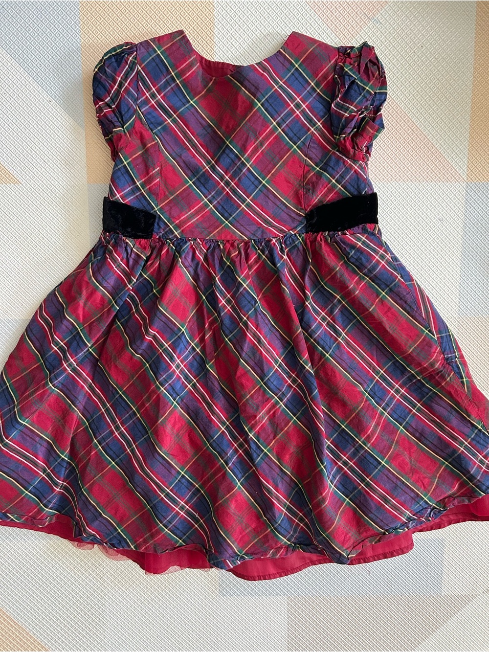 Gymboree Red and Navy Plaid Velvet-Waist Holiday Dress
